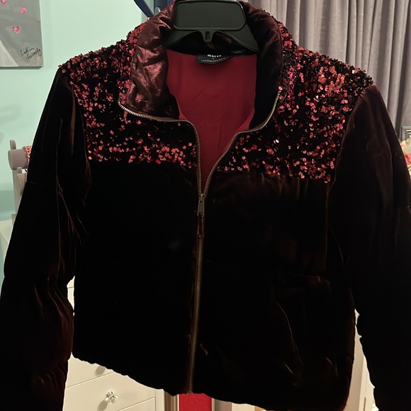 Maeve for Anthropologie deep purple velvet and sequins puffer coat in a medium - Picture 5 of 5